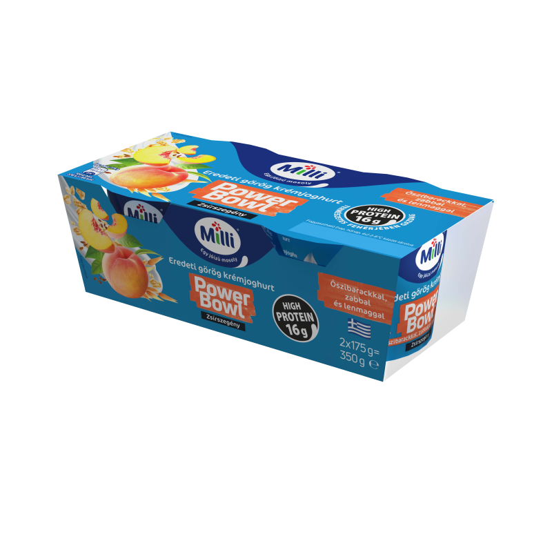 Milli Power Bowl eredeti görög joghurt 2x175 g őszibarackkal, zabbal és lenmaggal